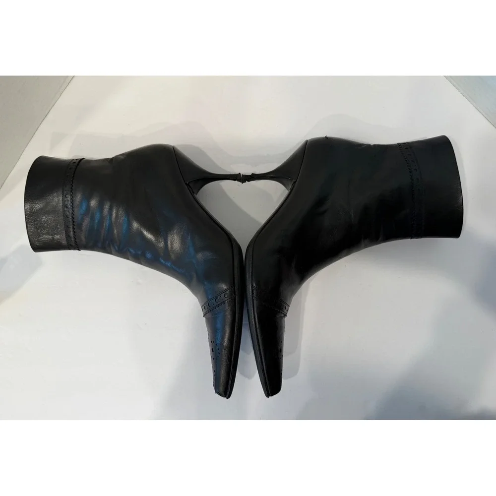 Jil Sander Black Embellished Leather Pointed Toe Kitten Heel Zip Ankle Boots 9